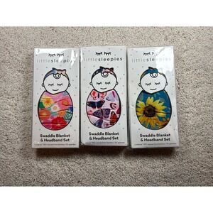 Little Sleepies Swaddle Headband Bundle Baby OS Floral Butterfly Sunflower NIP